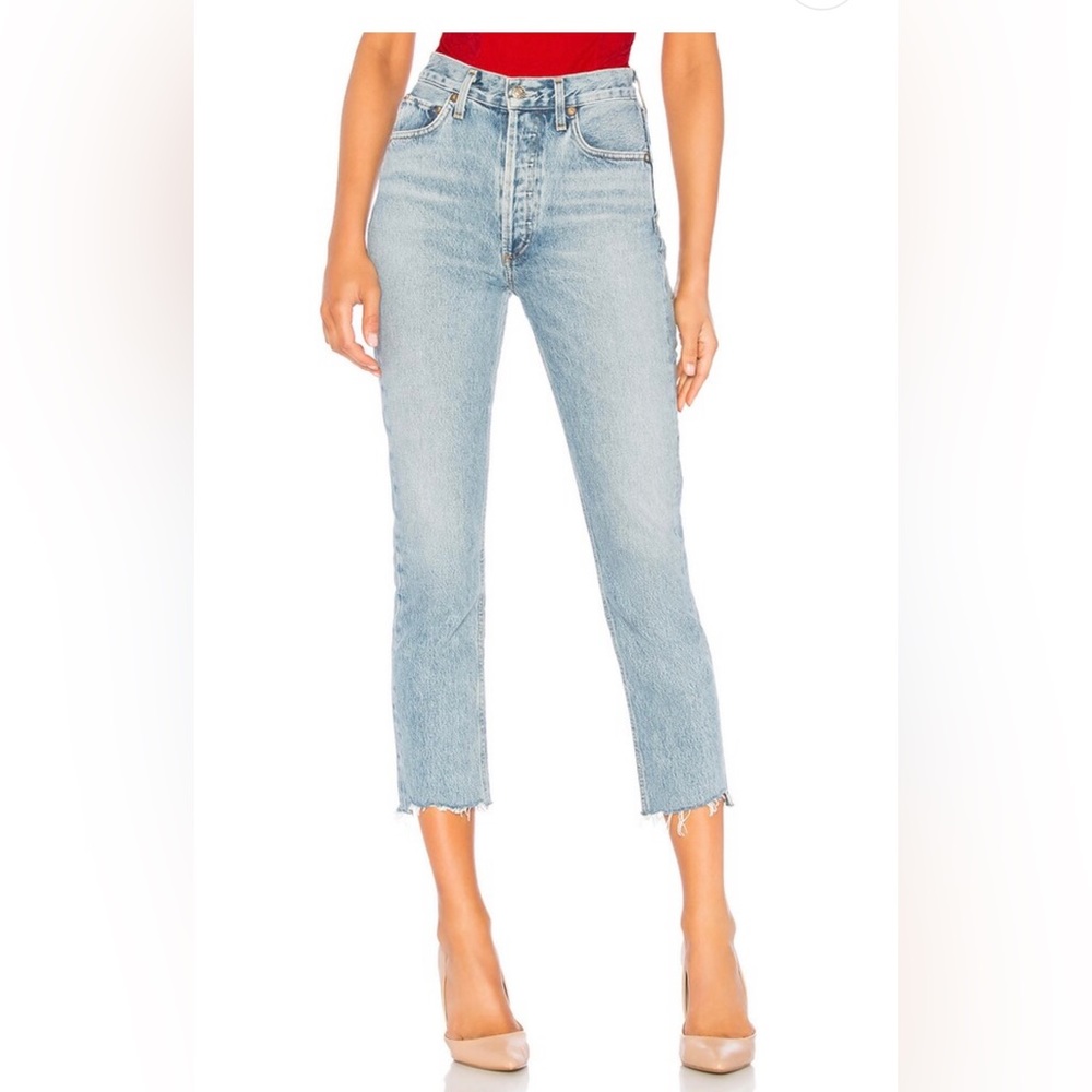 Agolde Riley High Rise Straight Crop Jeans, size 29 in Zephyr color